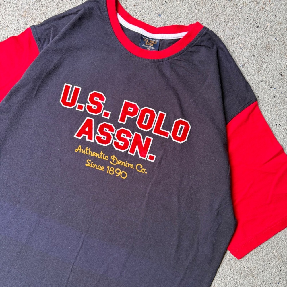 US Polo Assn Mens XL Graphic T-Shirt Navy Red Colorblock Authentic Denim Co Tee